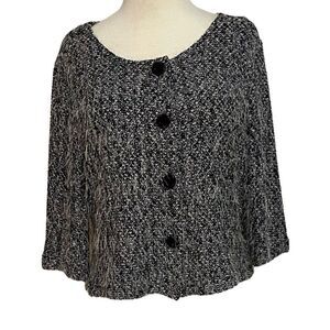 Newport Sweater Women''s Med Black & White Mohair Blend Crochet Cropped Cardigan